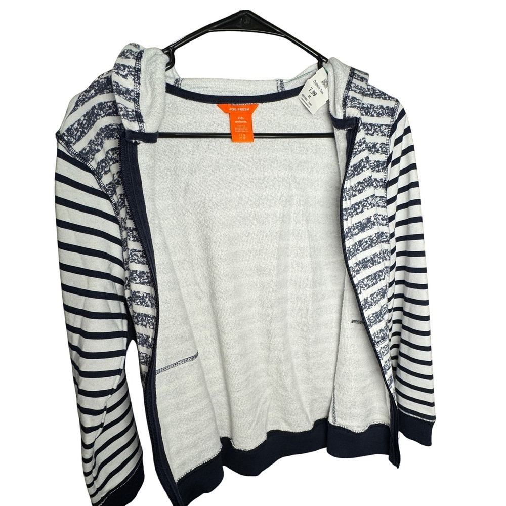Joe Fresh Kids Full Zip Hoodie Size L Blue White Striped Sweatshirt Cotton Blend - Picture 2 of 6